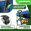 Collage of close-up shots highlighting features of a foldable wagon. Produktbild-Vorschau