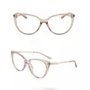 Two views of a pair of transparent pink cat-eye glasses with silver temples, isolated on a white background. Náhled obrázku produktu