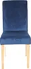 A front view of a single blue velvet dining chair with light wooden legs, set against a white background. Produktbild-Vorschau