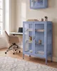 BELIANI Vitrine Blau Stahl Halbhoch Schmal mit Glastüren Produktbild-Vorschau 2