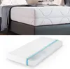 A mattress is shown in two views: one on a bed with a blanket, and another as a cutaway showing its internal structure. Produktbild-Vorschau