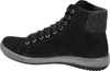A side view of a black high-top leather boot with a gray sole and a gray fabric cuff. Anteprima dell’immagine prodotto