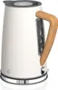 A white electric kettle with a wooden handle and gray accents, shown on a white background. Podgląd zdjęcia produktu
