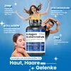 A collage-style marketing image for a collagen and hyaluronic acid supplement, featuring people, product packaging, and descriptive text. Náhled obrázku produktu
