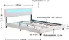 A diagram showing the dimensions of a white bed frame with LED lighting. Náhled obrázku produktu