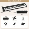 An image displaying a digital piano and its accessories with dimensions and labels in German. Anteprima dell’immagine prodotto