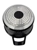 The underside of a black pot with a speckled pattern and a silver, perforated base with a central black circle. Náhľad obrázku produktu