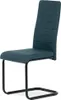A single modern dining chair with a blue fabric seat and back, and a black metal frame, is shown against a white background. Náhľad obrázku produktu