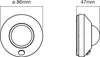 Technical drawings of a round light fixture with dimensions. Produktbild-Vorschau