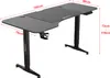 A black adjustable height desk with dimensions indicated by red lines and text. Produktbild-Vorschau