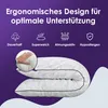 A pillow is shown with descriptive text and icons highlighting its features. Produktbild-Vorschau