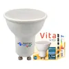 A product shot of a white LED light bulb with a smaller inset image of the same bulb and packaging details. Produktbild-Vorschau