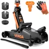 A black and orange hydraulic floor jack with accessories on a white background. Produktbild-Vorschau