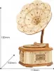 A 3D wooden model of a gramophone with dimensions indicated. Podgląd zdjęcia produktu