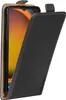 A black flip case for a smartphone is shown partially open against a white background. Produktbild-Vorschau