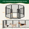 A diagram showing the dimensions of a dog playpen, with a smaller illustration of dogs at the bottom. Podgląd zdjęcia produktu