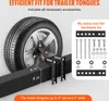 A spare tire mounted on a trailer tongue with measurement indicators and a hardware kit shown separately. Voir les images du produit