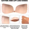Damen Klebe BH, Beige, trägerloser Push up BH, rückenfreier Produktbild-Vorschau 2