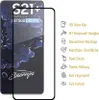 A screen protector for a Samsung Galaxy S21 Plus is shown with feature callouts. Produktbild-Vorschau