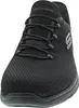 A close-up front view of a black Skechers shoe. Voir les images du produit