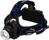A black and silver Cattara LED headlamp with a blue patterned strap is shown against a white background. Náhľad obrázku produktu