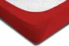 A close-up view of a red fitted sheet on a white mattress. Produktbild-Vorschau