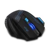 A black wireless gaming mouse with blue LED lights and accents, shown from a side-angle on a white background. Produktbild-Vorschau