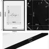A collage of images showing a black metal picture frame with dimensions and details. Produktbild-Vorschau