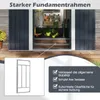 A close-up view of a garden shed's entrance with a detailed inset showing a frame and feature callouts. Produktbild-Vorschau