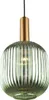 A pendant light with a ribbed green glass shade and a gold metal fixture, isolated on a white background. Anteprima dell’immagine prodotto