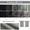 Product details showing different shading levels of curtains and a close-up of fabric texture, along with a depiction of two short curtains on a rod. Náhled obrázku produktu