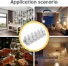 Collage of application scenarios for LED candles, including a home office, bedroom, and celebration. Produktbild-Vorschau