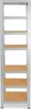 A tall, narrow metal shelving unit with wooden shelves against a white background. Anteprima dell’immagine prodotto
