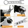 Collage of images showing how to use a wrench to replace parts of a tool, likely a rivet gun adapter. Produktbild-Vorschau