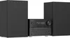 A black stereo system with two speakers and a central unit with a CD player and display. Produktbild-Vorschau