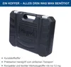 A black plastic tool case with a handle and the brand name 'scheppach' embossed on it. Text below describes its features. Podgląd zdjęcia produktu