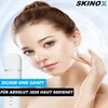 A woman is posing with a skincare device, with text overlays. Produktbild-Vorschau