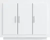 A white sideboard with three doors and silver handles against a white background. Voir les images du produit