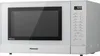 A white Panasonic microwave oven is shown from the front-left. Voir les images du produit