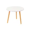A white round table with three wooden legs against a white background. Produktbild-Vorschau
