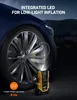 A car tire and a portable air compressor with its light illuminating the tire valve. Podgląd zdjęcia produktu
