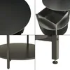 A collage of four close-up images of a black round coffee table with a storage compartment and metal legs. Náhled obrázku produktu