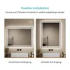 Two illuminated mirrors are shown side-by-side, demonstrating horizontal and vertical installation options above sinks. Podgląd zdjęcia produktu