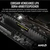 A close-up view of Corsair Vengeance LPX DDR4 RAM modules installed on a motherboard, with text overlays and an AMD logo. Voir les images du produit