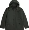 A dark green hooded jacket is shown against a white background. Produktbild-Vorschau