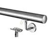 A close-up view of a stainless steel handrail mounted on a wall, with a detailed inset showing a bracket. Produktbild-Vorschau
