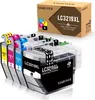 A set of four ink cartridges and their packaging. Produktbild-Vorschau