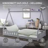 A light gray wooden children's bed with a tipi frame, set up in a bedroom with bedding and decorative elements. Náhled obrázku produktu