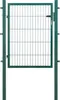 A green metal garden gate with a lock mechanism, shown in isolation against a white background. Produktbild-Vorschau