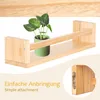A wooden shelf with a potted plant on it, and a close-up of the mounting hardware. Náhľad obrázku produktu